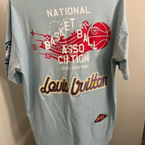 Streetwear Style Light Blue T-Shirt with NBA Patches - Picture 2 of 10